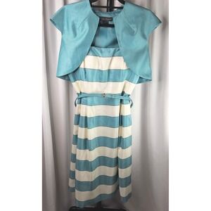 Women's Jessica Howard Dress/Bolero Set Striped Belted Sleeveless Sz 8 BEAUTIFUL